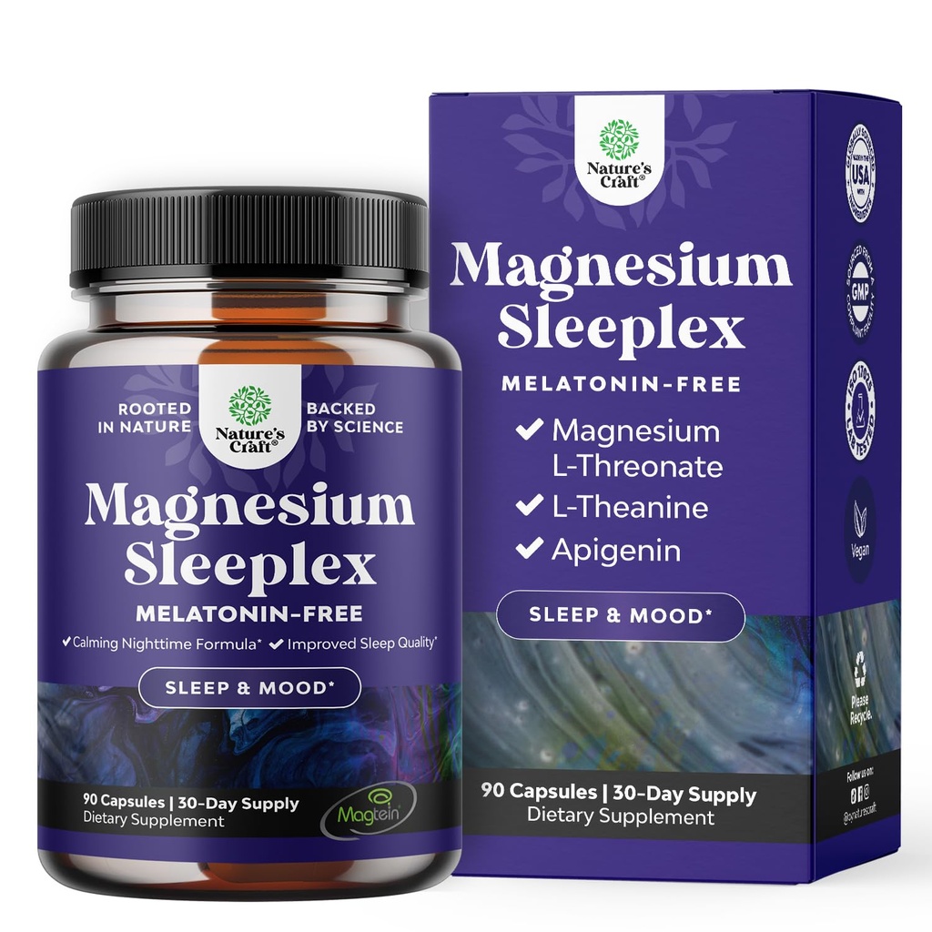 High Absorption Magnesium Sleep Supplement - Rest Support Magtein Magnesium L-Threonate and Apigenin Theanine for Sleep and Rest for Women & Men - Mg L-Threonate Melatonin Free Sleeping Aid - 90 Ct