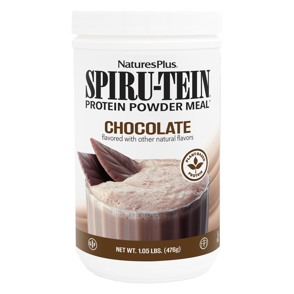 Natures Plus SPIRU-TEIN, Σοκολάτα - 1.05 λίβρες - Φυτική βάση πρωτεΐνης Shake - Μη ΓΤΟ, χορτοφάγοι, χωρίς γλουτένη - 17 Σύνολο εξυπηρετήσεων