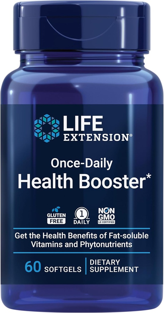 Life Extension Once-Daily Health Booster - Βιταμίνες & θρεπτικά συστατικά συμπλήρωμα για την υγεία ολόκληρου του σώματος - Βιταμίνη K Complex, βιταμίνη Ε, Saffron, Lutein και πολλά άλλα - Μη ΓΤΟ, Χωρίς γλουτένη - 60 Softgels