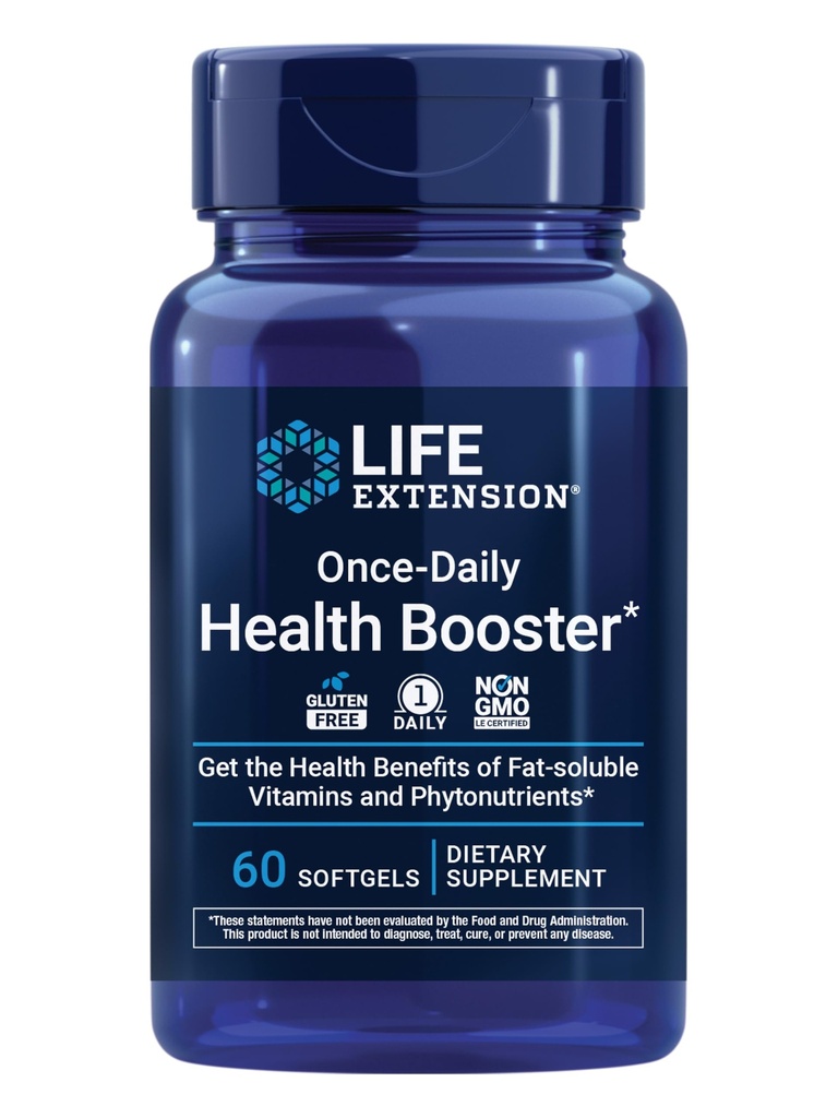 Life Extension Once-Daily Health Booster - Vitamins & Nutrients Supplement for Whole-Body Health - Vitamin K Complex, Vitamin E, Saffron, Lutein and More - Non-GMO, Gluten-Free - 60 Softgels