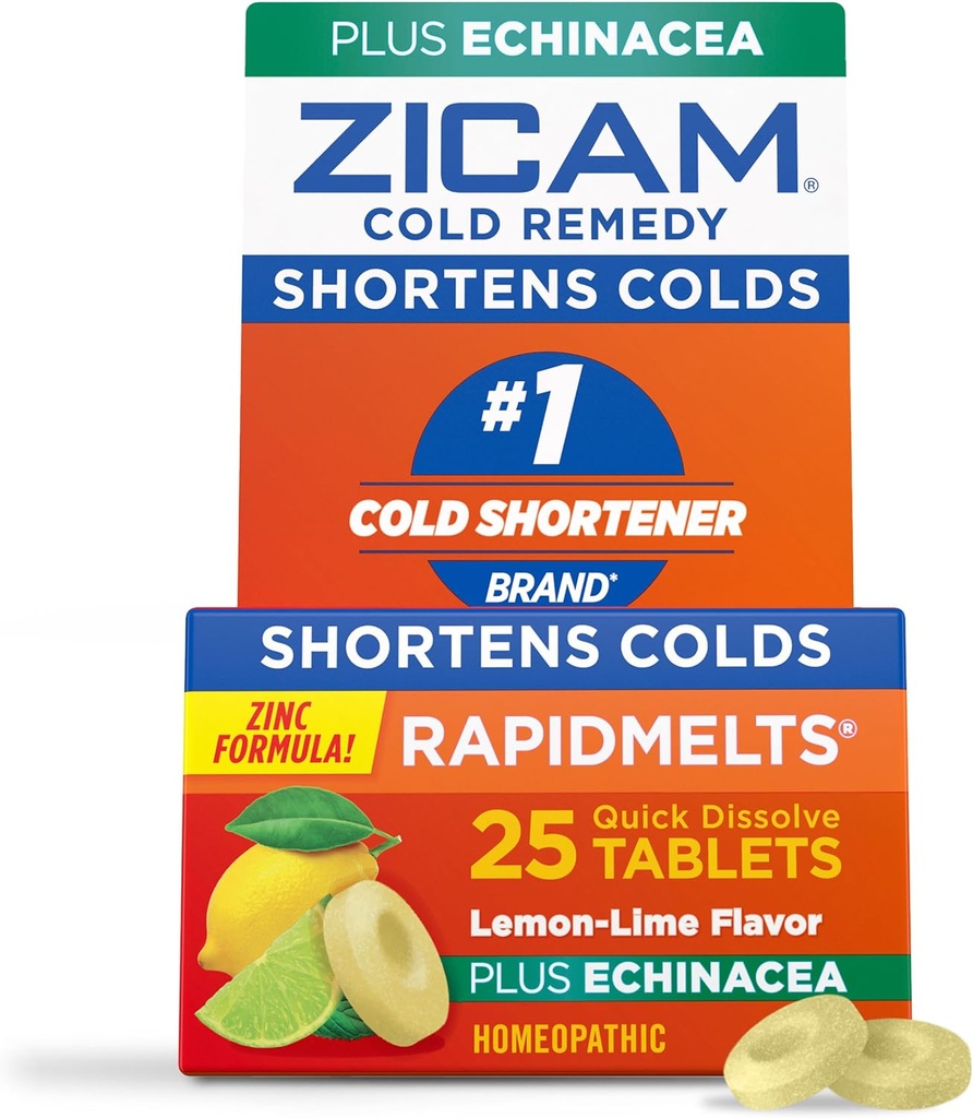 Zicam Ψευδάργυρος Ψυχρή θεραπεία Ταχεία Μελίλια Γρήγορης Διάλυσης Δισκία Λεμόνι-Lime Γεύση με Echinacea 25ct