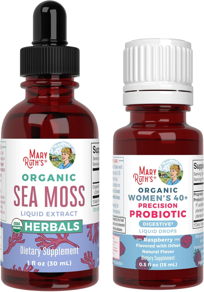MaryRuth Organics Probiotic Digestion (Raspberry) for Women 40+ & Sea Moss Drops | USDA Organic, Clean Label Project Verified® | Vitamins for Gut Health and Immunity | Vegan, Non-GMO, Gluten Free