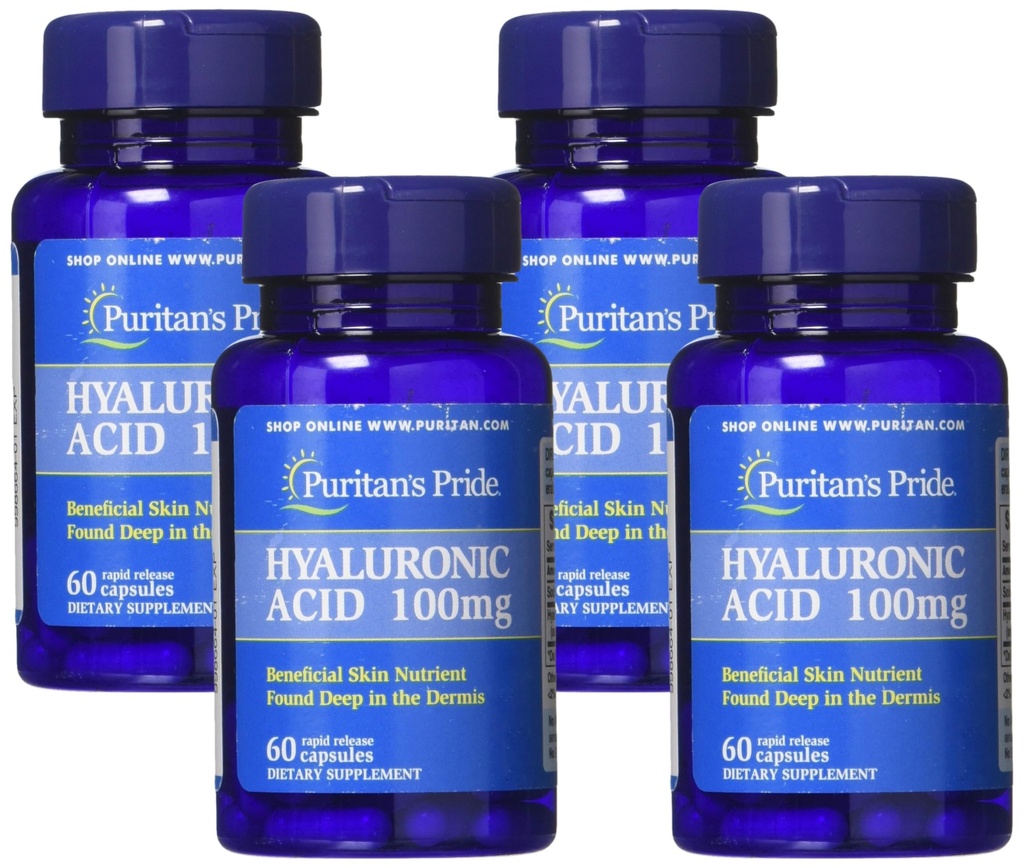 Puritan's Pride Hyaluronic Acid 100 mg Κάψουλες, 60 Count (Pack of 4)