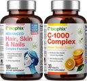 Συγκρότημα δέρματος και νυχιών 180 Caplets με 10000 mcg Biotin - Δωρεάν βιταμίνη C-1000 30 Tablets - Πολυβιταμίνες Υποστηρίζει ισχυρά νύχια Όμορφη υγιής γήρανση μαλλιών