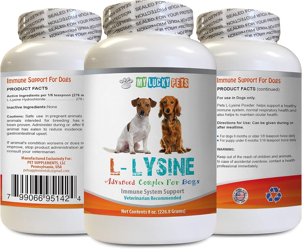 Dog Amino Acid Συμπληρώματα - Σκύλος LYSINE σκόνη - Pure Powder Form - Υποστήριξη ανοσοποιητικού συστήματος - Vet Συνιστάται - λυσίνη σκυλιά - 1 μπουκάλι (8oz 226,8 γραμμάρια)