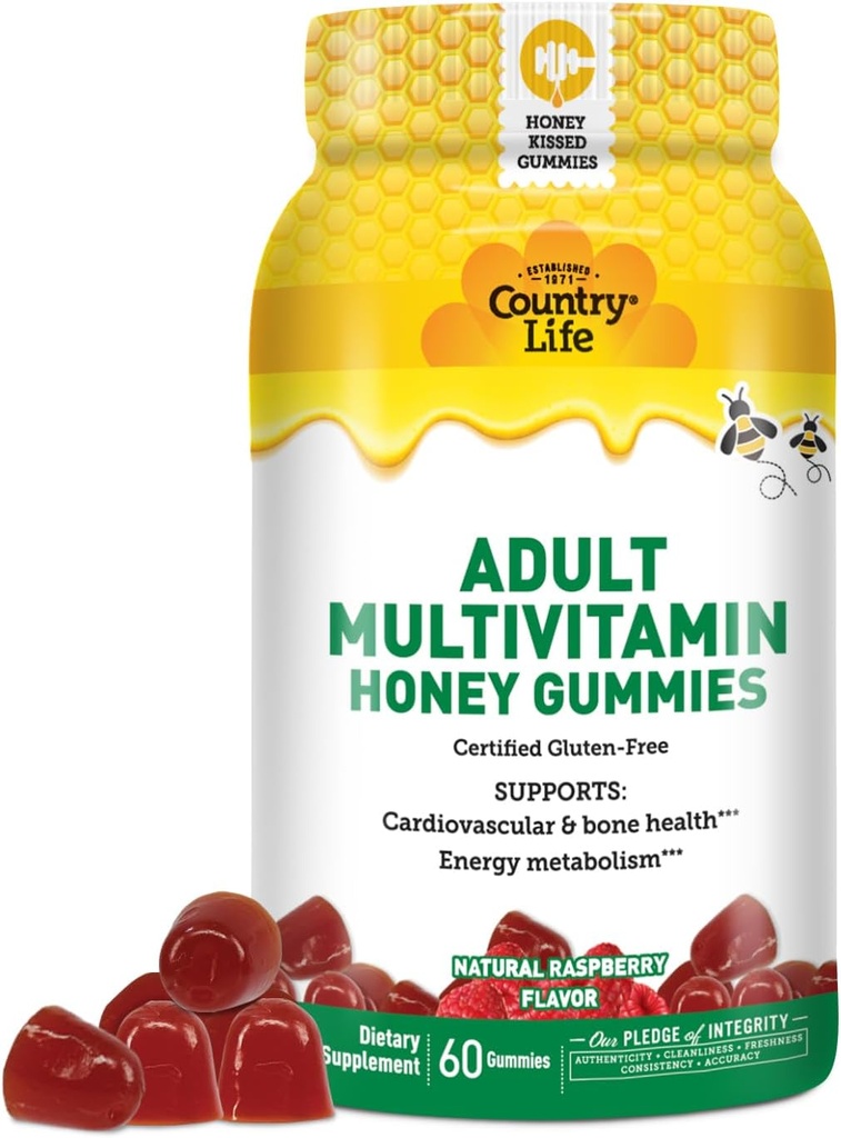 Χώρα Ζωή Ενηλίκων Multivitamin Gummies Μέλι – Οστό, καρδιά & ενέργεια Υποστήριξη – Μη ΓΤΟ, Πιστοποιημένα Χωρίς Γλουτένη, Χορτοφαγικά – Φυσικά ζαχαρωμένα – 60 Gummies