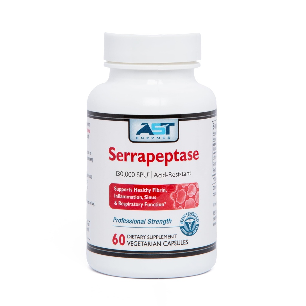 AST Enzymes Serrapeptase 130.000 SPU – 60 κάψουλες χορτοφάγων – Premium Natural Systemic Enzymes –Acid-Resistant Serrapeptase