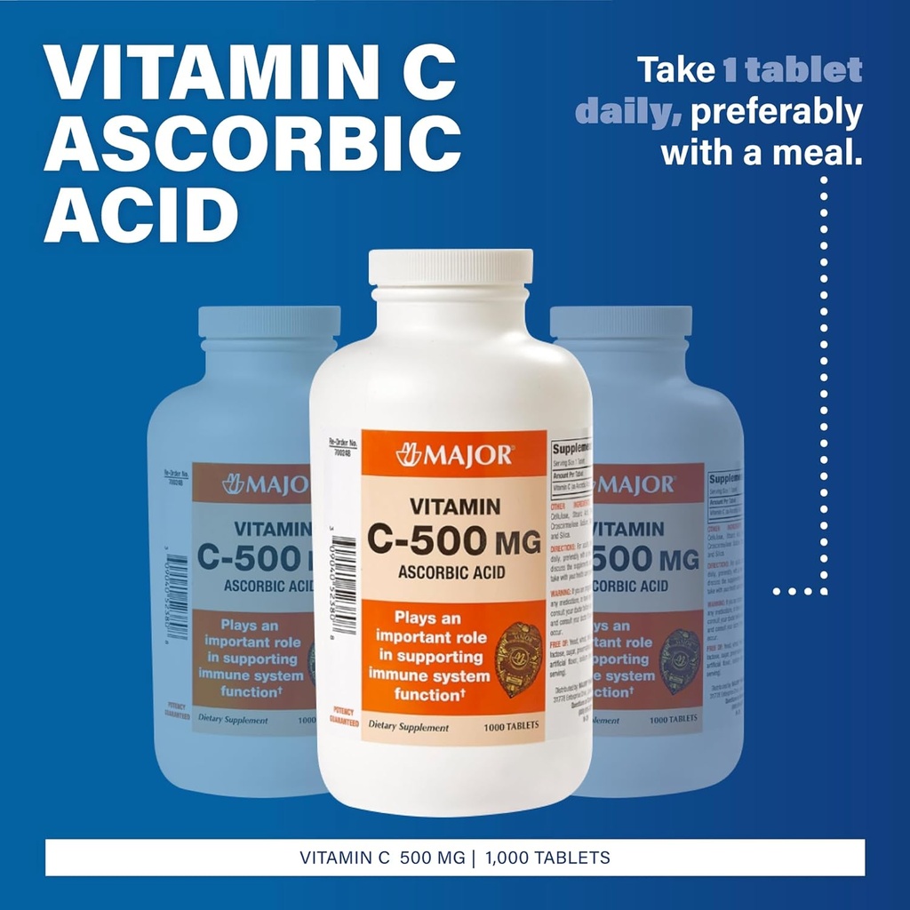 Major Vitamin C-500 mg Ασκορβικό οξύ - δισκία βιταμίνης C - Συμπλήρωμα διατροφής - 1000 Tabletισκία