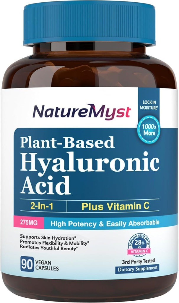 Hyaluronic Acid Supplement, με Βιταμίνη C, 250mg φυτικής βάσης HA, 90 Vegan Caps, για το δέρμα & τα μάτια, Collagen Production, Εύκολα απορροφήσιμα