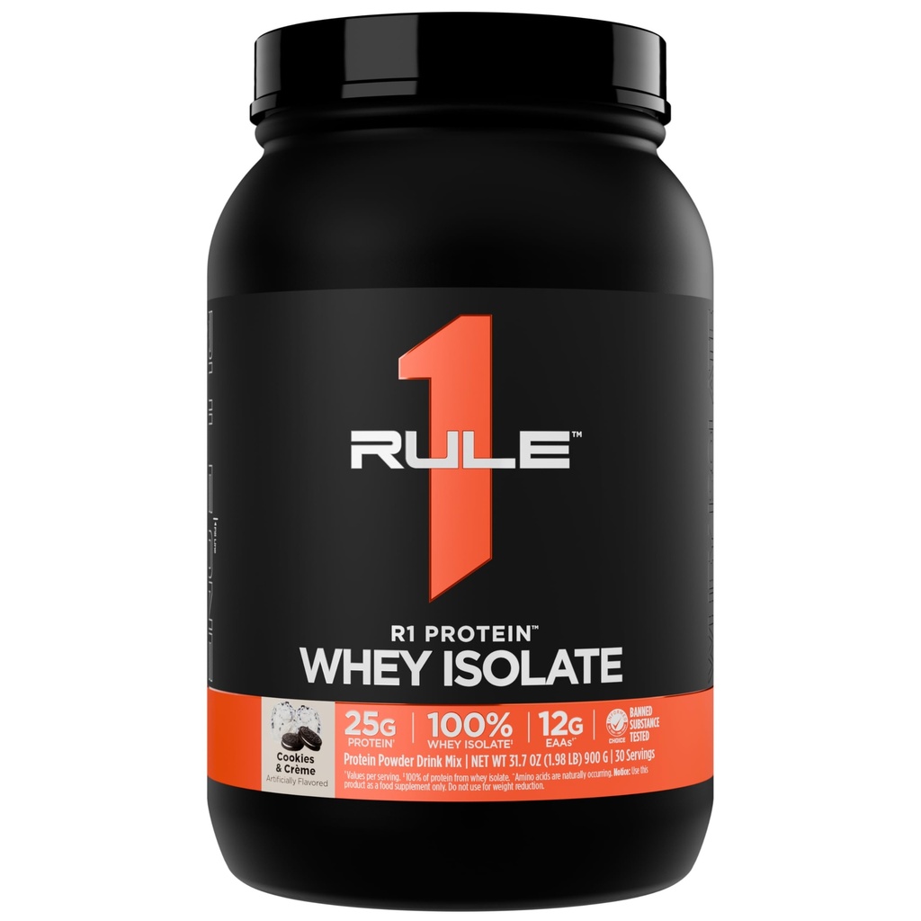 Άρθρο 1 R1 Πρωτεΐνη Whey Isolate - με 25g πρωτεΐνη & 6g BCAA Αποκλειστικά από Απομονωμένες & Υδρολυμένες Πηγές για την αποκατάσταση προπόνησης (2 Λίρες*, Cookies & Crème)
