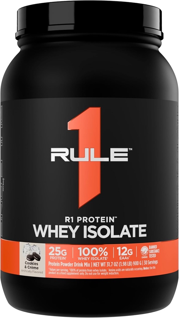 Άρθρο 1 R1 Πρωτεΐνη Whey Isolate - με 25g πρωτεΐνη & 6g BCAA Αποκλειστικά από Απομονωμένες & Υδρολυμένες Πηγές για την αποκατάσταση προπόνησης (2 Λίρες*, Cookies & Crème)
