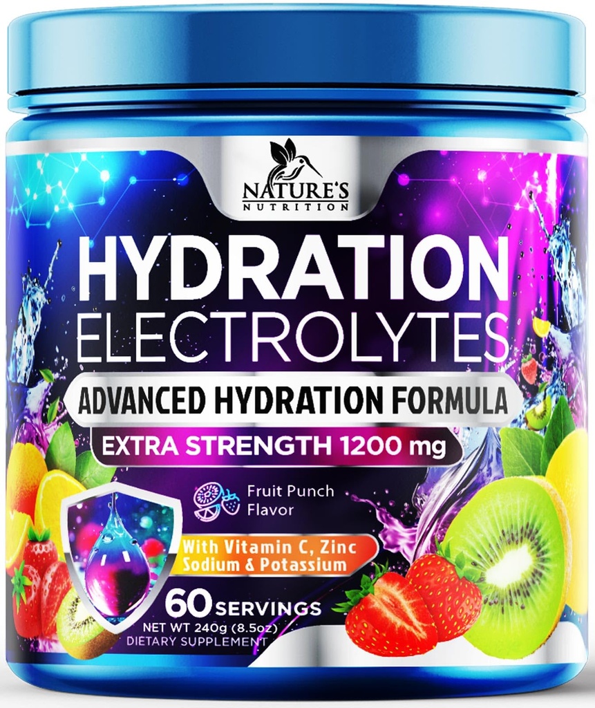 Ενυδατική Ηλεκτρολυτική Σκόνη 1200mg - Daily Liquid Repleniser Drink Mix - Ηλεκτρολυτικός Πολλαπλασιαστής με Ορυκτά, Κάλιο & Αληθινό Αλάτι, Κέτο, Μη ΓΤΟ - Nesty Fruit Flavor Electrolytes - 60 Μερίδες