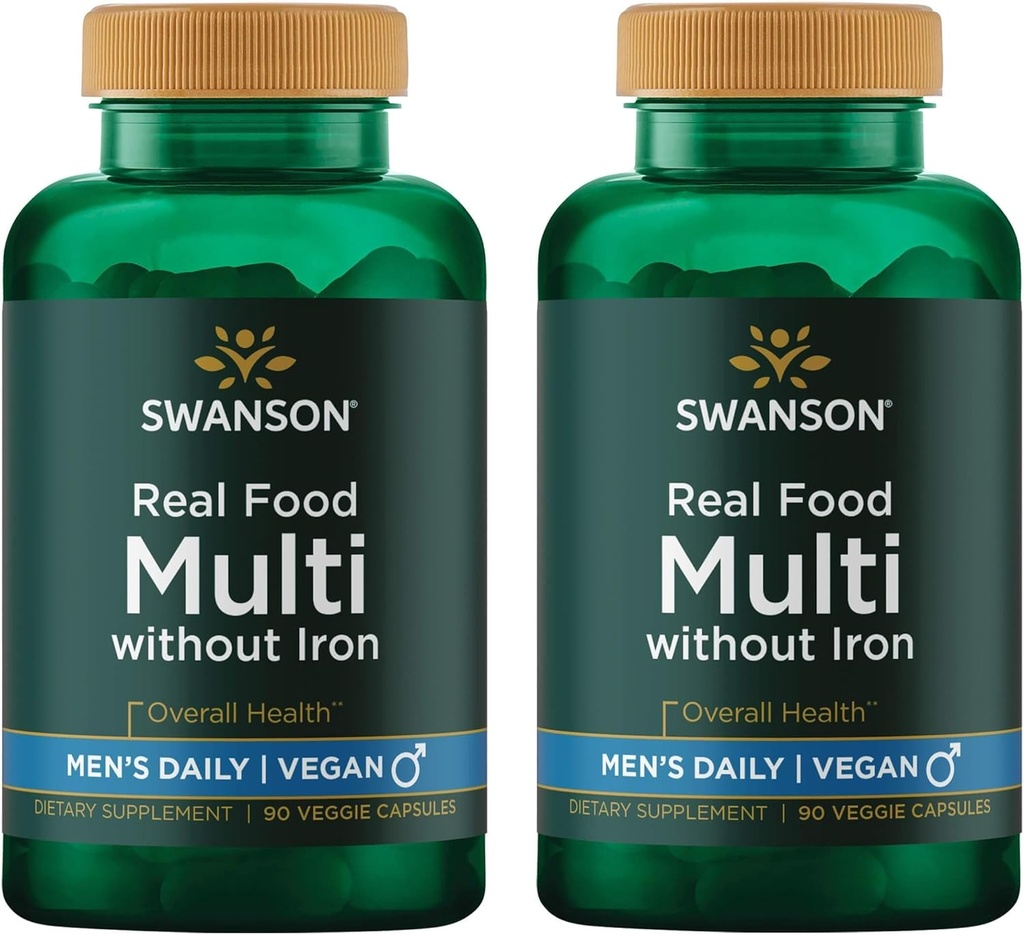 Swanson Real Food Multi Men's Multivitamin Multimineral Men's Health Prostate Stress Response Bladder Supplement Vegan Gluten-Free Non-GMO 90 Veggie Capsules Veg Caps (2 Pack)