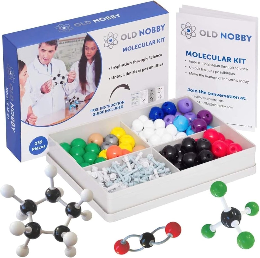 Μαθήματα σε Chemistry Model Kit - Old Nobby 240 Pc Μοριακή σετ Οργανική Χημεία για τους μαθητές - Πλήρης Μοριακό σετ Μοντέλο για STEM, Οπτικοακουστικά Ατόμα, Δεσμοί και Δομές