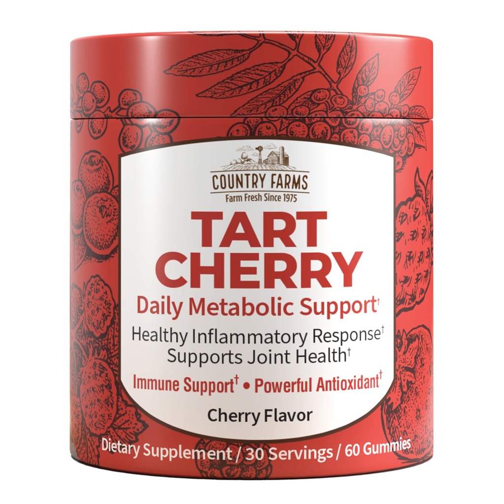 Χώρα Αγροκτήματα Tart Cherry Gummies, Dialy Μεταβολική Υποστήριξη, Υποστηρίζει την υγεία των οστών, συσκευάζεται με ισχυρά αντιοξειδωτικά, Cherry Flavor, 60 Gummies