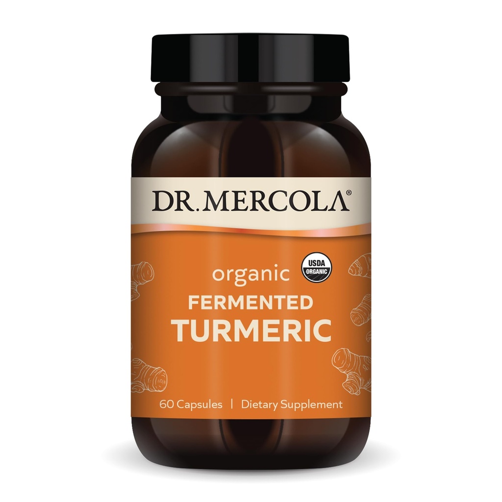 Dr. Mercola Organic Fermented Turmeric - 370 mg Fermented Turmeric - Κουρκουμινοειδή υψηλής βιοδιαθεσιμότητας - USDA Organic, Non-GMO, Gluten-Free & Soy-Free - 60 Κάψουλες (30 Services)