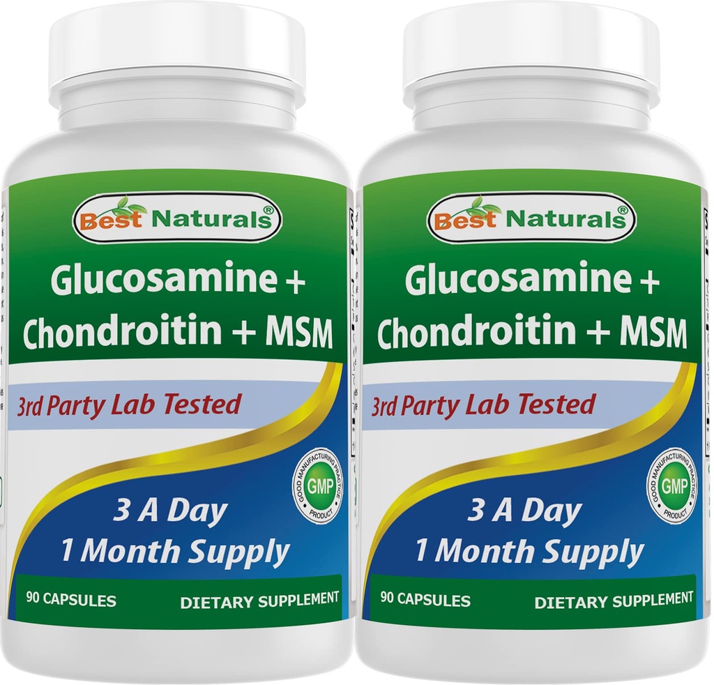 Best Naturals, Γλυκοσαμίνη Συμπληρώματα MSM χονδροϊτίνης, 2600 mg ανά υπηρεσία, 90 κάψουλες (90 Count (Pack of 2))