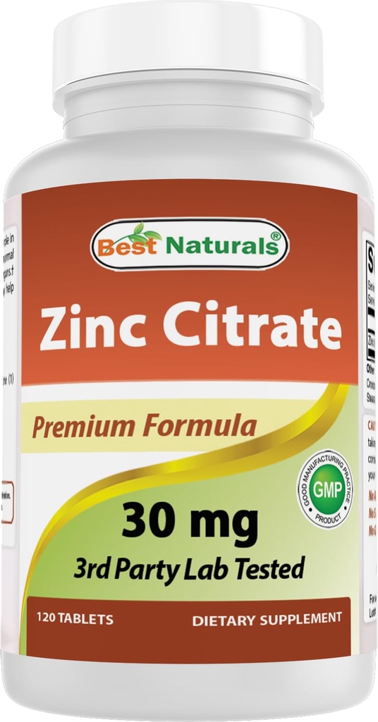 Best Naturals Ψευδάργυρος 30mg Συμπληρώματα (ως κιτρικός ψευδάργυρος) - Βιταμίνες ψευδαργύρου για Ενήλικες Ανοσοποιητική Υποστήριξη - 120 δισκία (120 Count (Pack of 1))