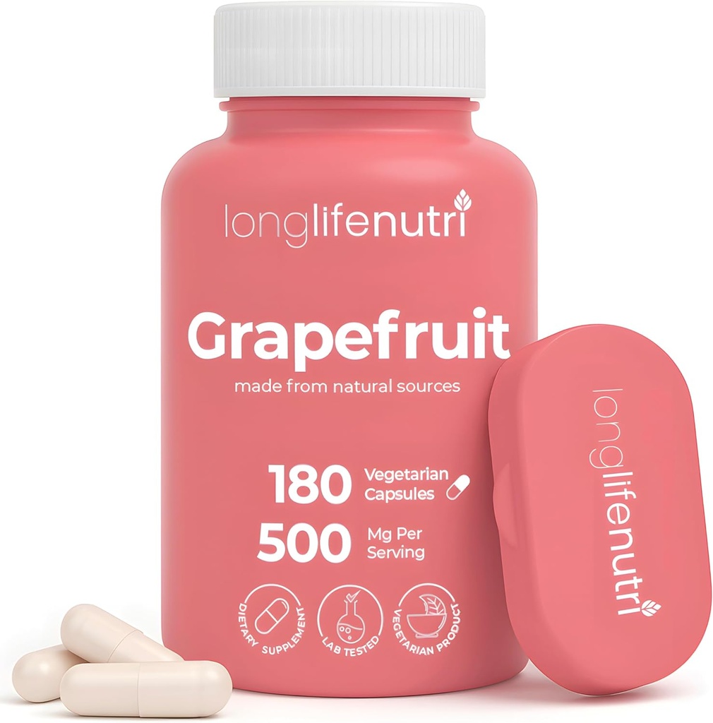 Grapefruit Seed Extract 500mg - προέρχεται από Citrus Paradisis, 180 κάψουλες χορτοφάγων, συμπλήρωμα βιολογικής ναρινίνης για την καθημερινή ενέργεια & ισορροπία, 6-Month Supply, GMP Certified, Made in USA