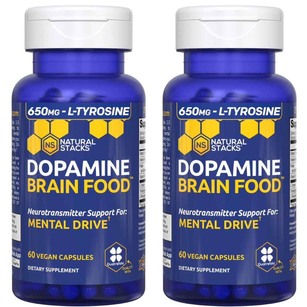 Dopamine Brain Food - 650mg L-Τυροσίνη συμπλήρωμα - Ντοπαμίνη συμπλήρωμα για Focus & Mental Drive - Υποστηρίζει ψυχική ενέργεια - Νευροδιαβιβαστής Υποστήριξη με βιταμίνες Β - 120 κάψουλες