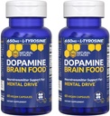 Dopamine Brain Food - 650mg L-Τυροσίνη συμπλήρωμα - Ντοπαμίνη συμπλήρωμα για Focus & Mental Drive - Υποστηρίζει ψυχική ενέργεια - Νευροδιαβιβαστής Υποστήριξη με βιταμίνες Β - 120 κάψουλες