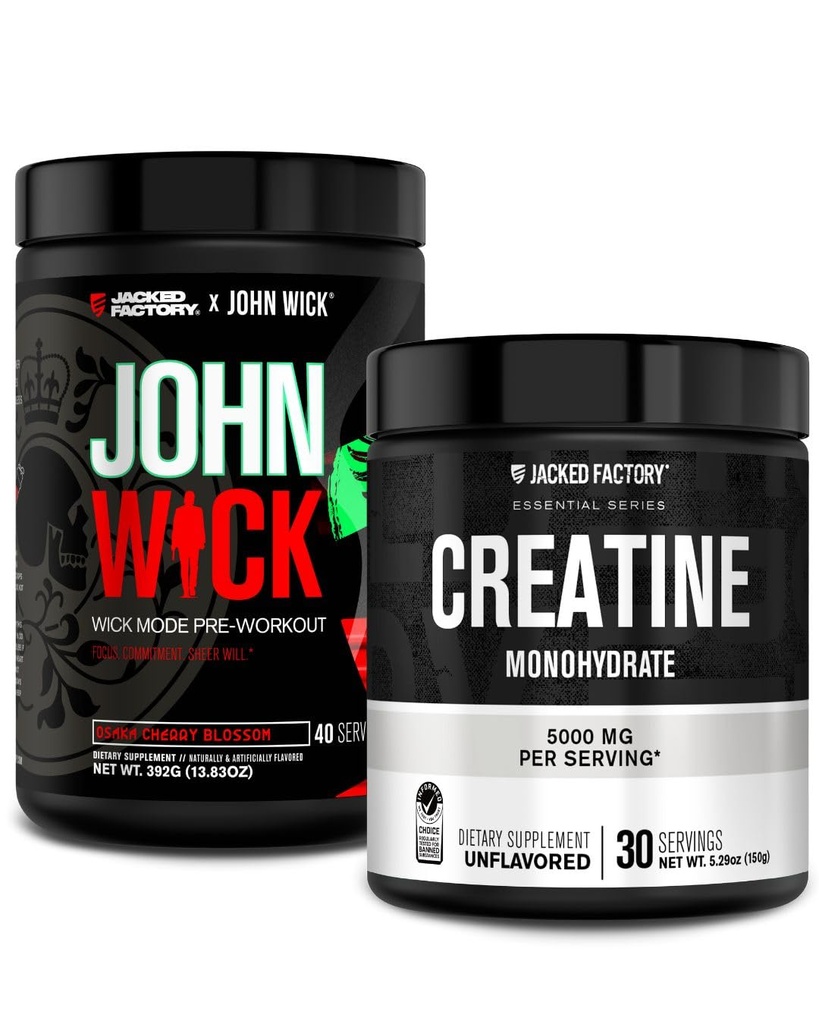 Jacked Factory X John Wick - Wick Mode Pre Workout Powder (Osaka Cherry Blossom, 40 Servings) & Creatine Monohydrate Powder (Άγευστη, 30 Servings)
