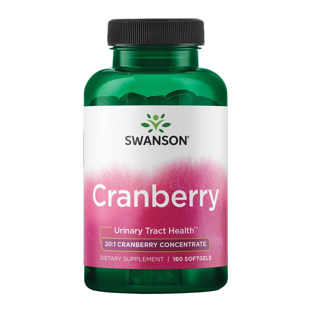 Swanson Cranberry - Υποστηρίζει την ουρολοίμωξη υγεία, έλεγχο της ουροδόχου κύστης, και προωθεί υγιή λειτουργία νεφρών - συμπλήρωμα που γίνεται με 20:1 χυμό συμπυκνωμένο - (180 Softgels)