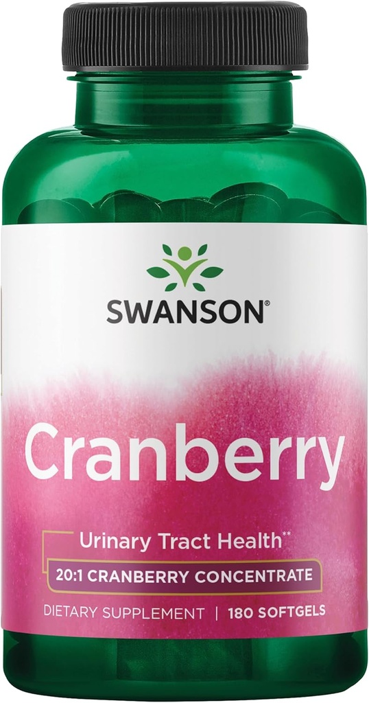 Swanson Cranberry - Supports Urinary Tract Health, Bladder Control, and Promotes Healthy Kidney Function - Supplement Made with 20:1 Juice Concentrate - (180 Softgels)