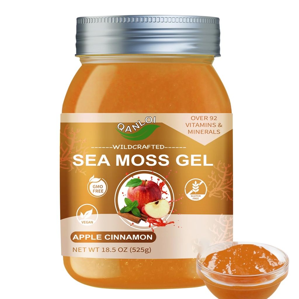 Seamoss Raw Gel με Ιρλανδικό Θαλάσσιο Μος, Sea Moss συμπλήρωμα-Immune Υποστήριξη-18.5OZ Sea Moss Advanced (Apple Cinnamon)