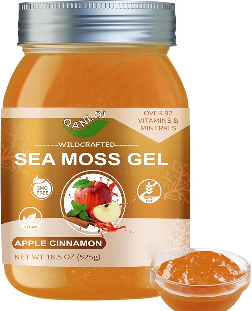 Seamoss Raw Gel με Ιρλανδικό Θαλάσσιο Μος, Sea Moss συμπλήρωμα-Immune Υποστήριξη-18.5OZ Sea Moss Advanced (Apple Cinnamon)