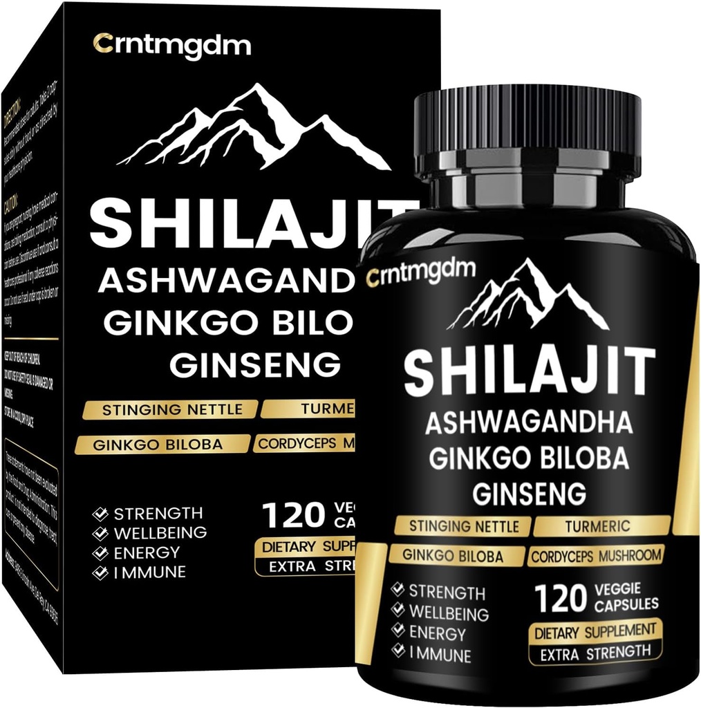 Shilajit Κάψουλες - 20.000mg Καθαρό οργανικό Shilajit Ιμαλαΐων για άνδρες & γυναίκες με Ashwagandha, Υποστηρίζει τη ζωτικότητα και την ευεξία, Premium Shilajit συμπλήρωμα καθαρό Ιμαλαΐων, 120 κάψουλες