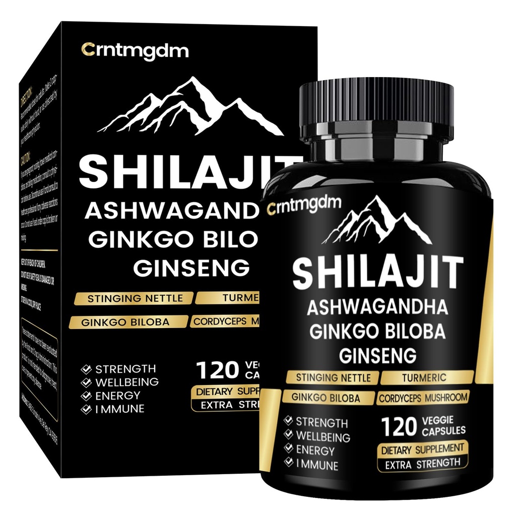 Shilajit Κάψουλες - 20.000mg Καθαρό οργανικό Shilajit Ιμαλαΐων για άνδρες & γυναίκες με Ashwagandha, Υποστηρίζει τη ζωτικότητα και την ευεξία, Premium Shilajit συμπλήρωμα καθαρό Ιμαλαΐων, 120 κάψουλες