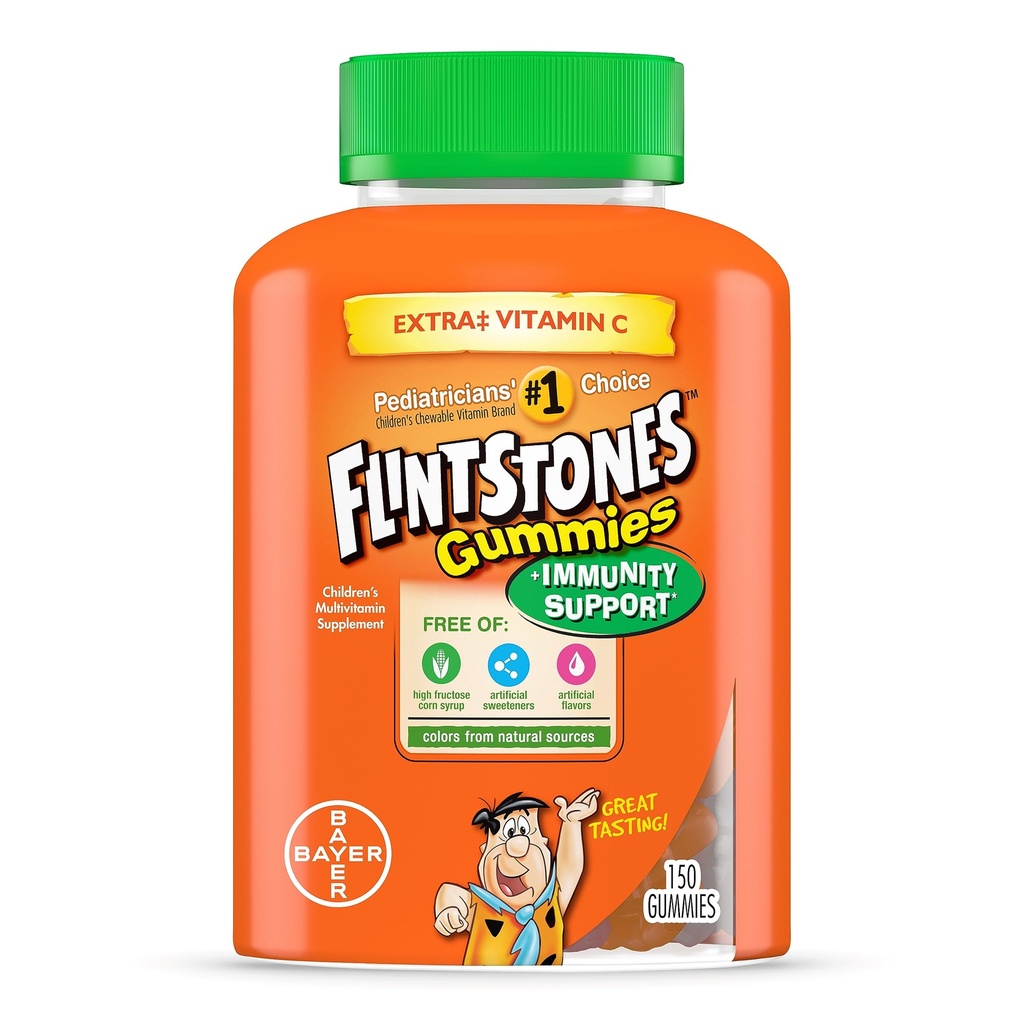 Flintstones Gummies Παιδικές Βιταμίνες με Ανοσία Υποστήριξη*, Παιδιά και Τόντλερ Πολυβιταμίνη με Βιταμίνη C, Βιταμίνη D, B12, Ψευδάργυρος & περισσότερα, Πορτοκαλί 150ct