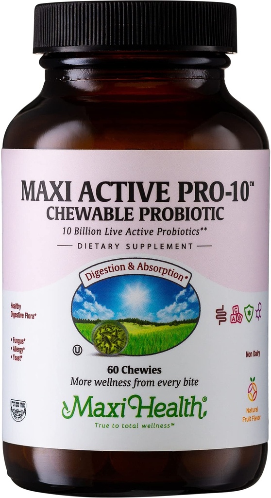 Maxi Health Active Pro-10 Παιδιά Probiotic Μασώμενα – 15 Strains for Digestive & Immune Health –10 Δισεκατομμυριοστό προβιοτικό Μπλε- Γαλακτο-ελεύθερο, Kosher – Υποστηρίζει την υγεία των ούλων, χορτοφάγους – 60 ct (Self Stable)