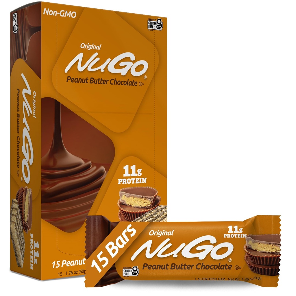 NuGo Protein Bar, Φυστικοβούτυρο, 11g πρωτεΐνη, Χωρίς γλουτένη, 15 μέτρα