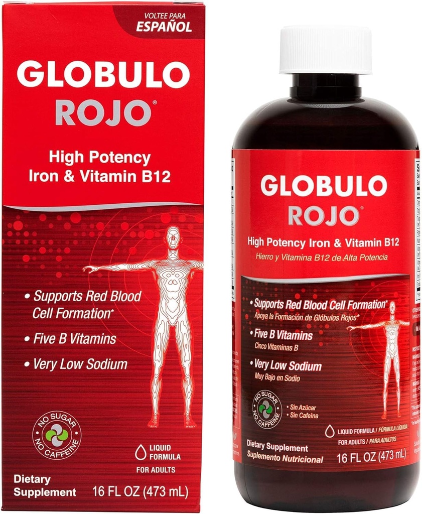 Globulo Rojo Συμπλήρωμα σιδήρου - Υγρό συμπλήρωμα διατροφής με υψηλή δραστικότητα Σιδήρου & Β Βιταμίνες (Vegan) (1 Συσκευασία)