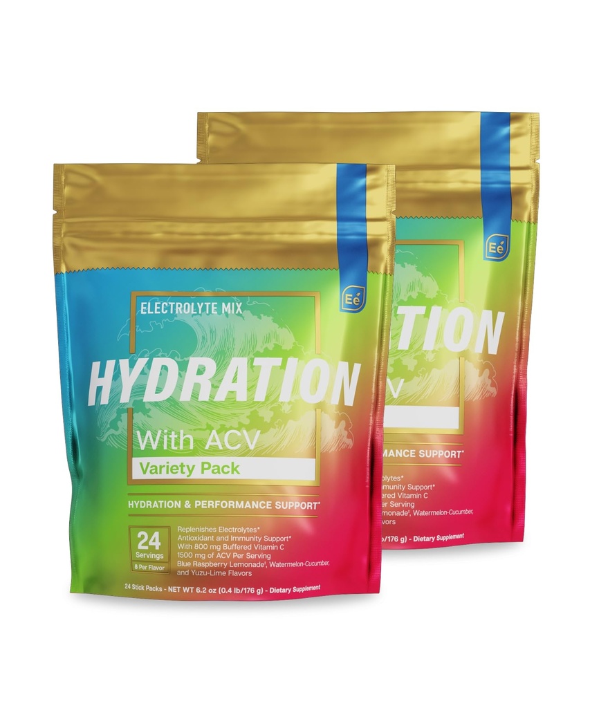 Essential Elements® Hydration Pack - Variety Pack - Ηλεκτρολύτες Powder Όχι Ζάχαρη - Ηλεκτρολυτικό Μείγμα Ποτού - Superior Hydration with ACV & Vitamin C - 48 Stick Packs