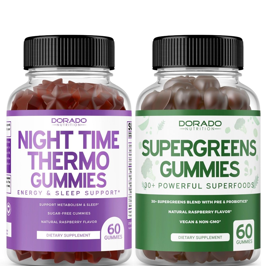 Night Time Fat Burner Gummies (60 Count) - Απώλεια βάρους & Μεταβολισμός Συμπλήρωμα ζάχαρης-ελεύθερος μελατονίνης και Supergreens Gummies (60 Count) - Συμπληρώματα πράσινου Υποστήριξη ανοσίας - Μη ΓΤΟ & ΗΠΑ Made