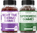Night Time Fat Burner Gummies (60 Count) - Απώλεια βάρους & Μεταβολισμός Συμπλήρωμα ζάχαρης-ελεύθερος μελατονίνης και Supergreens Gummies (60 Count) - Συμπληρώματα πράσινου Υποστήριξη ανοσίας - Μη ΓΤΟ & ΗΠΑ Made