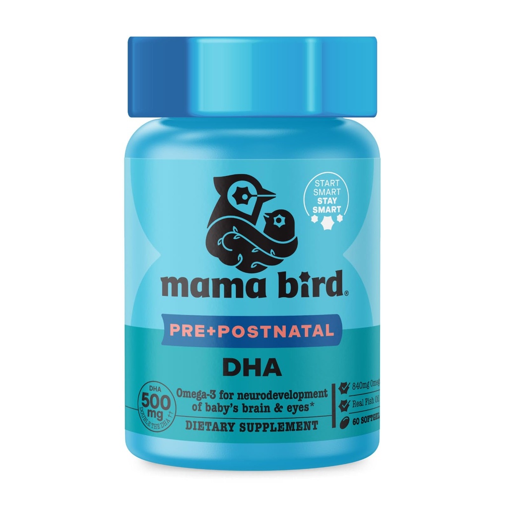 Best Nest Wellness Mama Bird Prenatal DHA - Συμπλήρωμα υγείας με Omega-3 DHA & EPA - Συμπλήρωμα ιχθυελαίου για έγκυες γυναίκες - Υποστηρίζει εμβρυϊκό εγκέφαλο & ανάπτυξη ματιών - 60 Softgels
