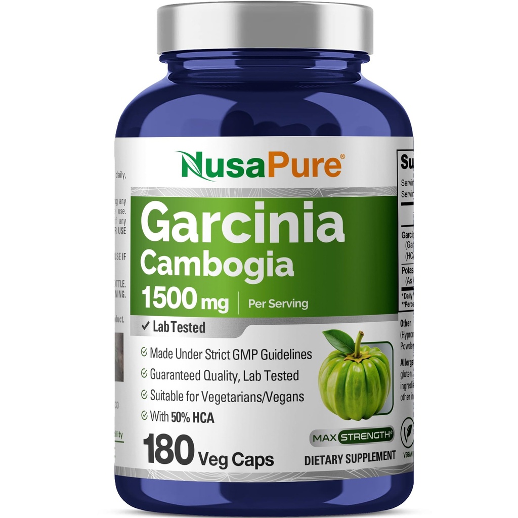 NusaPure Garcinia Cambogia 180 Κάψουλες Veggie 1500mg (χορτοφαγικά, μη ΓΤΟ, Vegan)