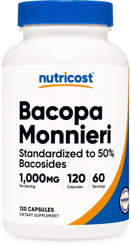 Nutricost Bacopa Monnieri 1.000mg, 120 κάψουλες (60 σερβιέτες) - Μη ΓΤΟ, Χωρίς γλουτένη, και χορτοφάγους Φιλικούς