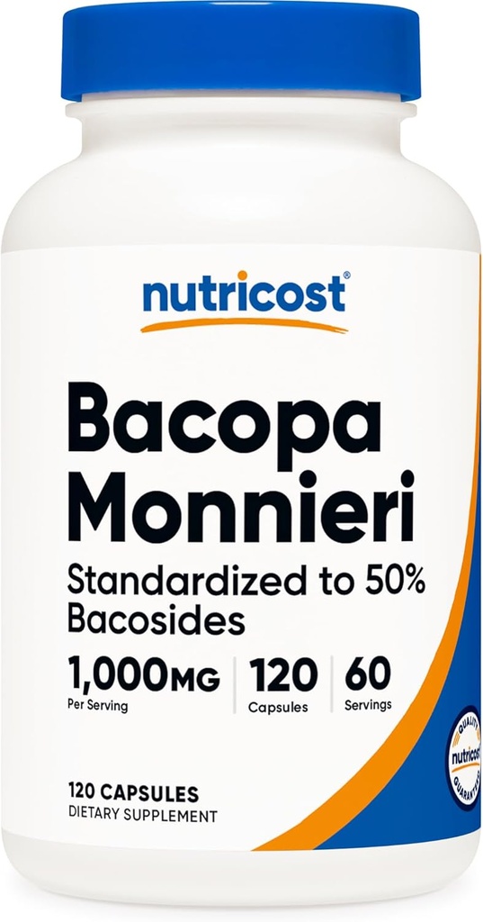 Nutricost Bacopa Monnieri 1.000mg, 120 κάψουλες (60 σερβιέτες) - Μη ΓΤΟ, Χωρίς γλουτένη, και χορτοφάγους Φιλικούς