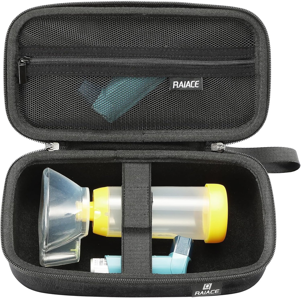 RAIACE Hard Travel Αποθήκευση περίπτωση Συμβατό με Asthma Inhaler, Inhaler Holder Άσθμα τσάντα με πλέγμα τσέπης για την ιατρική και αξεσουάρ. - Μαύρα
