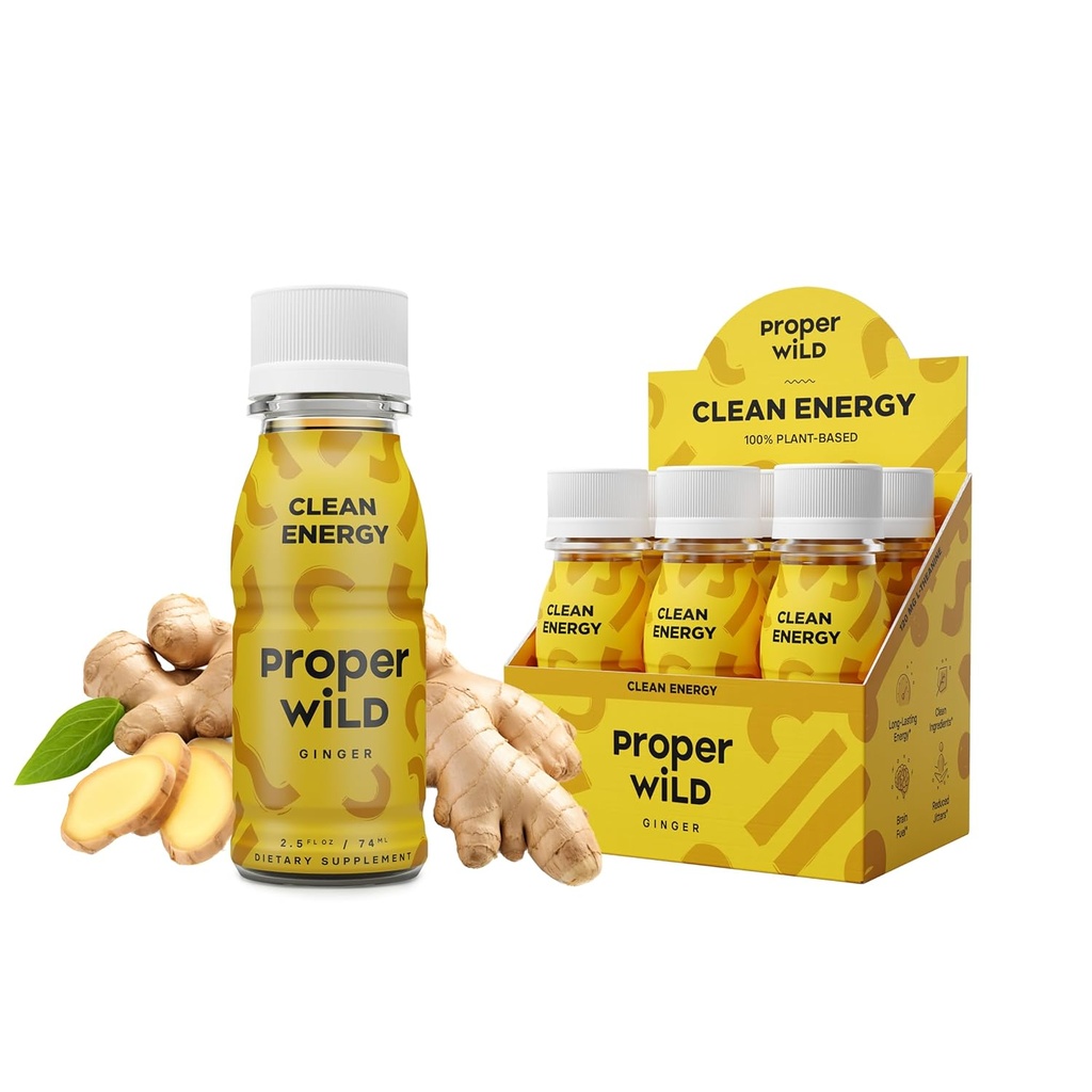 Κατάλληλες ενεργειακές λήψεις Wild Vegan, με L Theanine, και Organic Caffeine, Clean Plant Based Energy Drink, Gluten Free, GMO Free, Dairy Free, Stevia Free, Soy Free, Ginger, 2.5 Fl Oz, 6 Pack