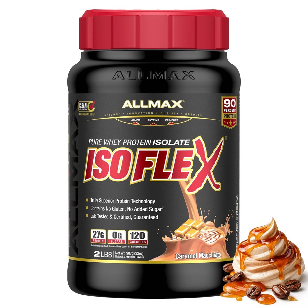 ISOFLEX διατροφής ALLMAX Whey Protein Isolate, Caramel Macchiato - 2 λίβρες - 27 γραμμάρια πρωτεΐνης ανά Scoop - Zero Fat & Sugar - 99% Χωρίς λακτόζη - Χωρίς γλουτένη & χωρίς σόγια - Κατά προσέγγιση 30 υπηρεσίες