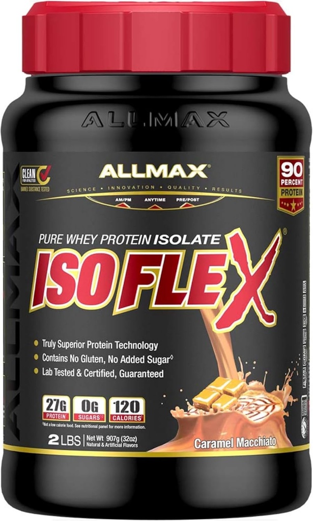 ISOFLEX διατροφής ALLMAX Whey Protein Isolate, Caramel Macchiato - 2 λίβρες - 27 γραμμάρια πρωτεΐνης ανά Scoop - Zero Fat & Sugar - 99% Χωρίς λακτόζη - Χωρίς γλουτένη & χωρίς σόγια - Κατά προσέγγιση 30 υπηρεσίες