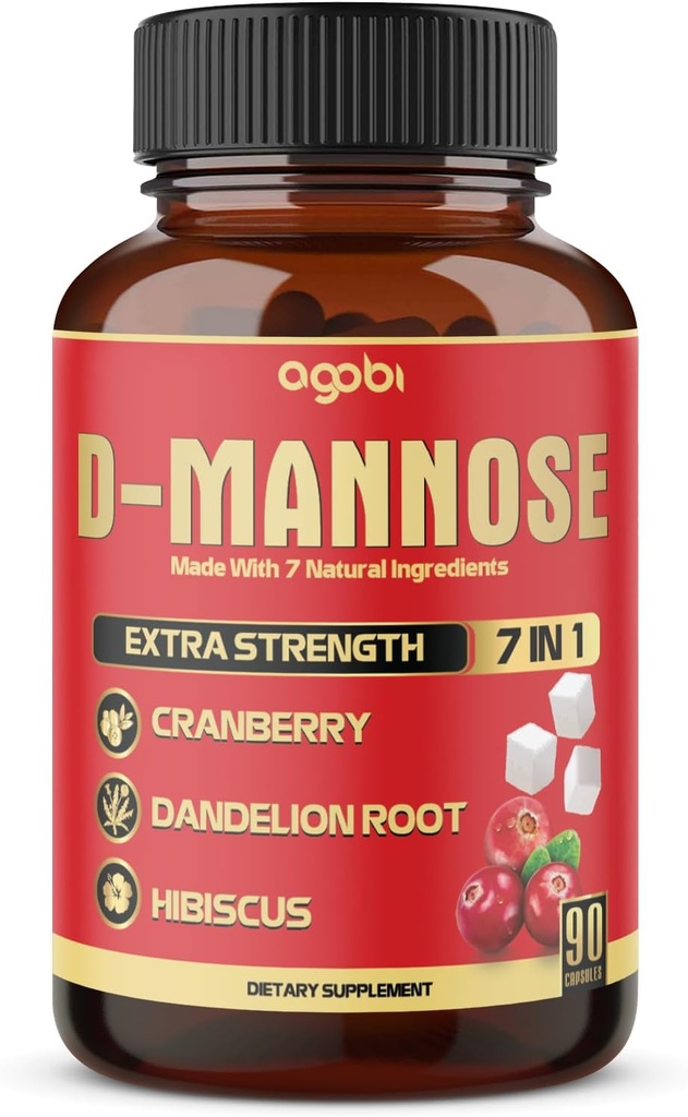 Κάψουλες D- Mannose - 7 Βότανα με Cranberry, Dandelion, Hibiscus και Περισσότερα - Υποστήριξη Flush Προσμείξεις και Ουροφαγική Φυλλαδική Υγεία - 90 Κάψουλες Vegan 3-Month Supply
