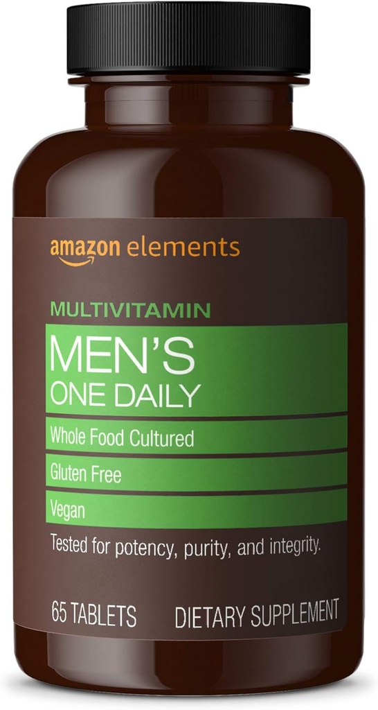   Elements Men’s One Daily Multivitamin, 62% Whole Food Cultured, Vegan, 65 Tablets, 2 month supply (Packaging may vary)