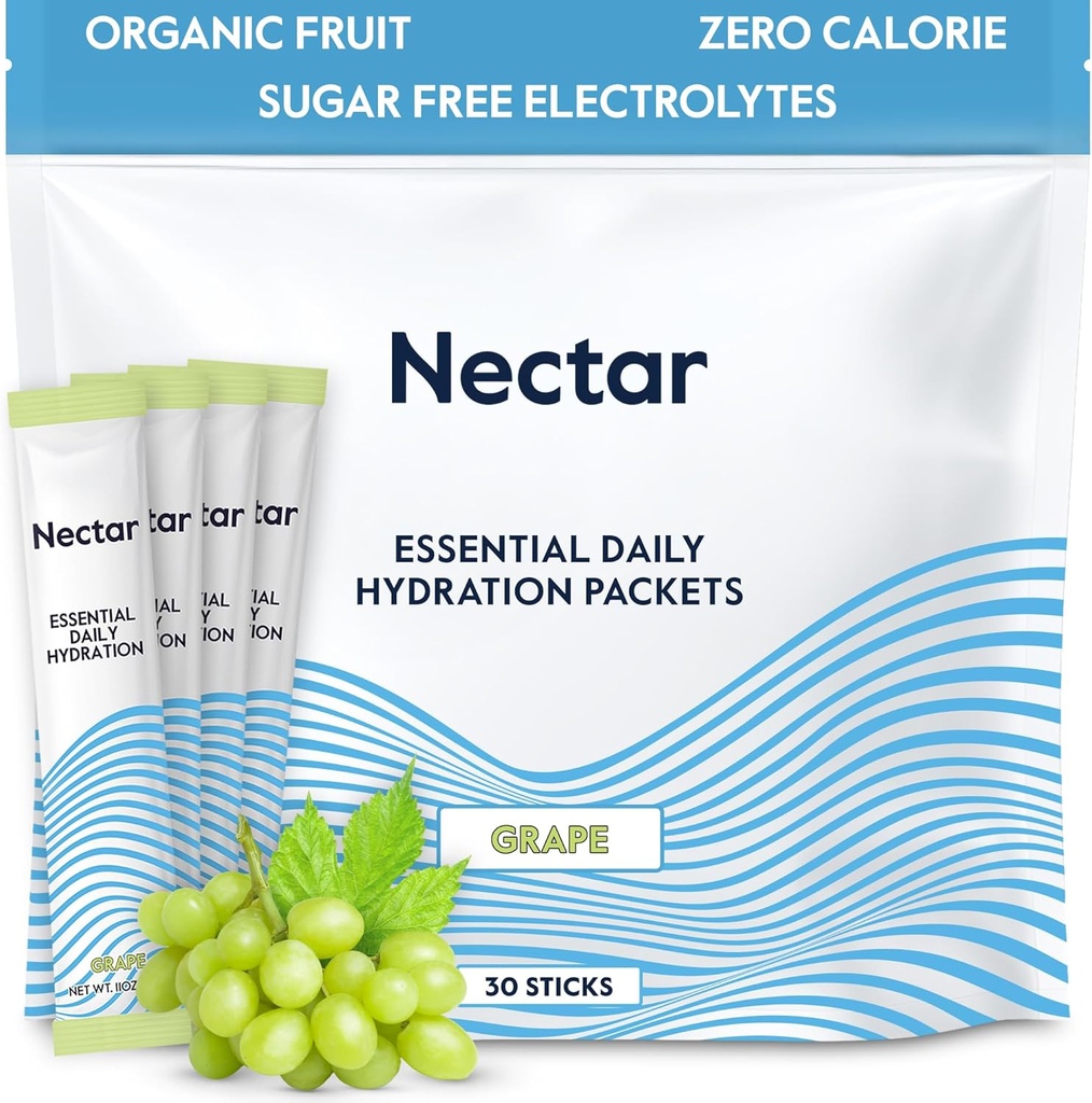 Πακέτα Ενυδάτωσης Nectar - Ηλεκτρολυτές Powder Packets - Ζάχαρη Δωρεάν & 0 Θερμίδες - Βιολογικά Υγρά Φρούτων Καθημερινή IV Ηλεκτρολυτές Σκόνη για Αφυδάτωση Ανακούφιση & Ταχεία ενυδάτωση (Σταφίδα 30 Συσκευασία)